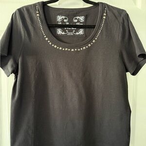 Onque Casuals Black Studded Short Sleeve Top